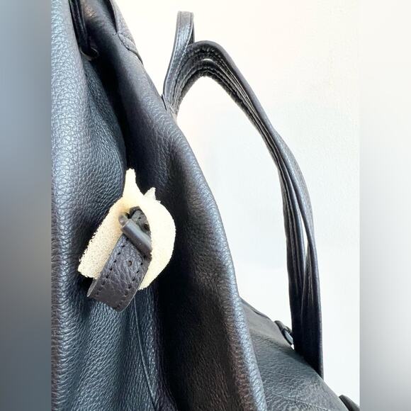 Vintage deadstock black genuine leather backpack casual 90s y2k NWOT goth punk - Picture 3 of 10